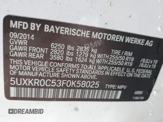 2015 BMW X5 xDrive35i z VIN 5UXKR0C53F0K58025, wystawiony jako IAAI lot #42222805 z przebiegiem 95 979 mil mil oraz . Historia ofert i sprzedaży dostępna na DreamBid. Obrazek 9.