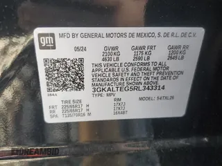 2024 GMC Terrain SLE with VIN 3GKALTEG5RL343314, listed as a Copart auction lot 59940155 with 31,629 mi miles and Salvage title. Bid and sale history available at DreamBid. Image 14.
