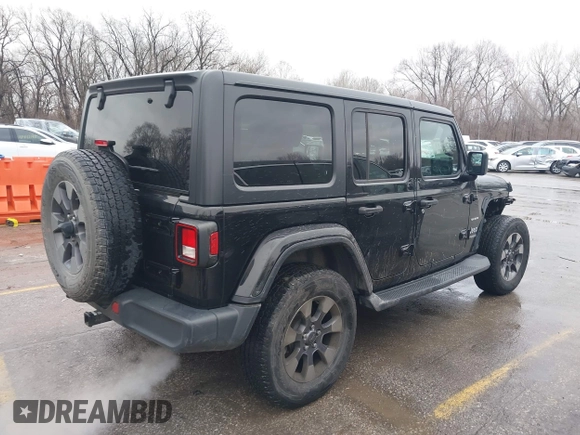 2018 Jeep Wrangler Unlimited Sahara z VIN 1C4HJXEN6JW332956, wystawiony jako IAAI lot #41477681 z przebiegiem 97 446 mil mil oraz . Historia ofert i sprzedaży dostępna na DreamBid. Obrazek 4.