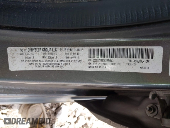 2012 Dodge Avenger SE with VIN 1C3CDZAB8CN322466, listed as a IAAI auction lot 42054458 with 118,098 mi miles and . Bid and sale history available at carsss.com. Image 9.