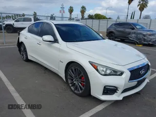 2017 Infiniti Q50 Red Sport 400 with VIN JN1FV7AP4HM850480, listed as a IAAI auction lot 41880356 with 91,368 mi miles. Bid and sale history available at carsss.com. Image 1.