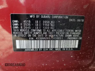 2018 Subaru Legacy Premium with VIN 4S3BNAD60J3038651, listed as a Copart auction lot 57868643 with 102,285 mi miles. Bid and sale history available at carsss.com. Image 14.