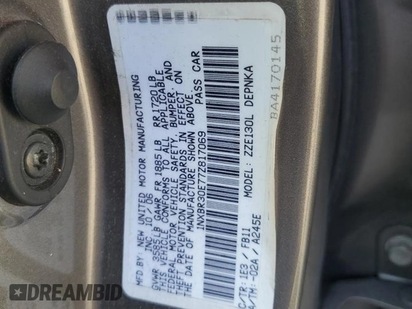 2007 Toyota Corolla CE with VIN 1NXBR30E77Z817069, listed as a Copart auction lot 52250725 with Not Provided miles and Salvage Title. Bid and sale history available at carsss.com. Image 14.