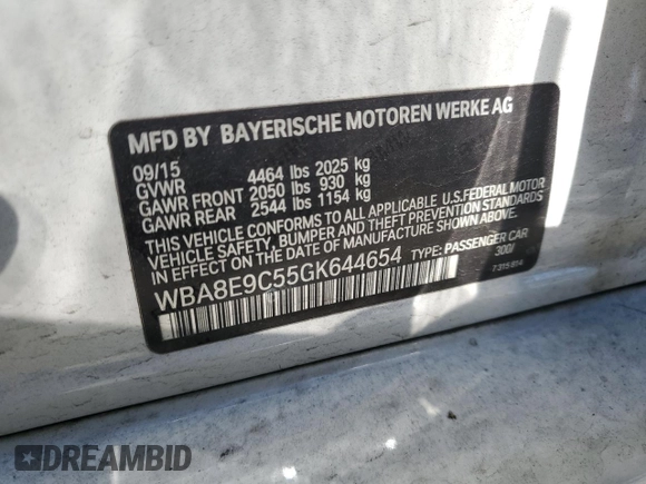 2016 BMW 3 Series 328i with VIN WBA8E9C55GK644654, listed as a Copart auction lot 48435345 with 185,277 mi miles and Salvage Title. Bid and sale history available at DreamBid. Image 12.
