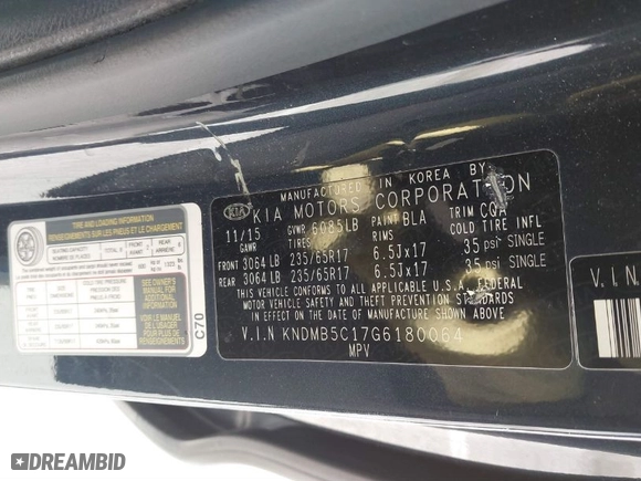 2016 Kia Sedona LX with VIN KNDMB5C17G6180064, listed as a IAAI auction lot 41734664 with 132,495 mi miles. Bid and sale history available at carsss.com. Image 9.