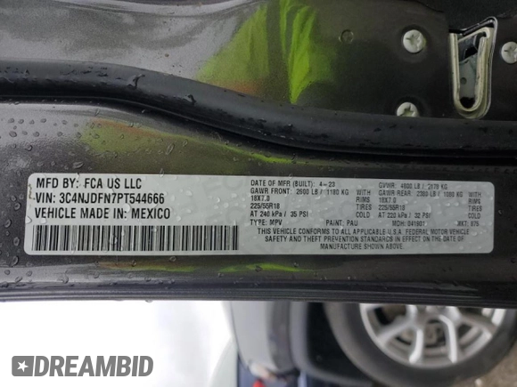 2023 Jeep Compass Latitude Lux с VIN 3C4NJDFN7PT544666, выставлен на аукционе Copart как лот 56921905 с пробегом 12 022 миль миль и Списание • Salvage title. История ставок и продаж доступна на DreamBid. Изображение 14.