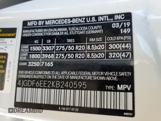 2019 Mercedes-Benz GLS 450 with VIN 4JGDF6EE2KB240595, listed as a Copart auction lot 79947333 with 62,053 mi miles and . Bid and sale history available at DreamBid. Image 13.