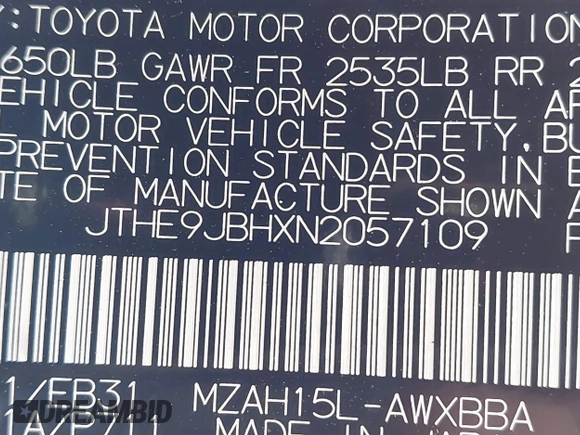 2022 Lexus UX 250h F Sport with VIN JTHE9JBHXN2057109, listed as a IAAI auction lot 42265432 with 76,822 mi miles and . Bid and sale history available at DreamBid. Image 9.