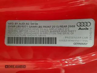 2010 Audi A5 Premium Plus with VIN WAULFAFH6AN011455, listed as a Copart auction lot 52769735 with 89,584 mi miles and Salvage Title. Bid and sale history available at carsss.com. Image 12.