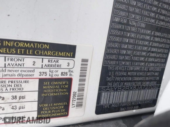 2018 Land Rover Range Rover Velar S с VIN SALYB2RX8JA727092, выставлен на аукционе IAAI как лот 42120359 с пробегом 80 963 миль миль и . История ставок и продаж доступна на DreamBid. Изображение 9.