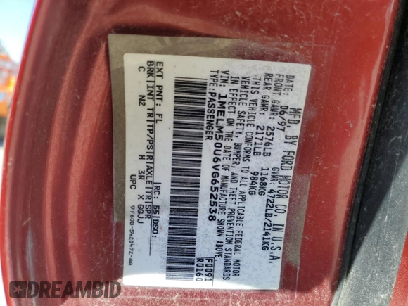 1997 Mercury Sable GS z VIN 1MELM50U6VG652538, wystawiony jako Copart lot #73302644 z przebiegiem 138 637 mil mil oraz Szkody całkowita. Historia ofert i sprzedaży dostępna na DreamBid. Obrazek 12.