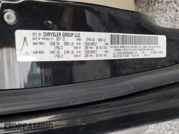 2013 Chrysler Town & Country Touring with VIN 2C4RC1BG2DR559690, listed as a Copart auction lot 52095855 with 254,704 mi miles and Salvage Title. Bid and sale history available at carsss.com. Image 13.