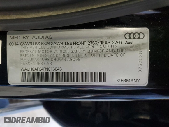 2015 Audi A6 3.0T Prestige with VIN WAUHGAFC4FN016846, listed as a Copart auction lot 46634795 with 121,347 mi miles and Clean Title. Bid and sale history available at carsss.com. Image 12.