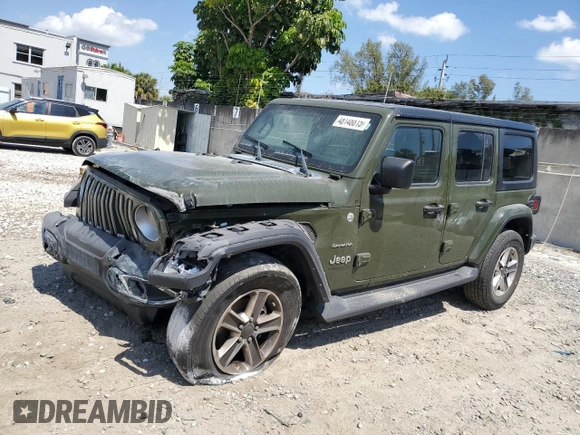 2022 Jeep Wrangler Unlimited Sahara with VIN 1C4HJXEN3NW242458, listed as a Copart auction lot 48148815 with 26,154 mi miles and Salvage Title. Bid and sale history available at DreamBid. Image 1.