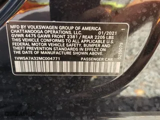 2021 Volkswagen Passat 2.0T SE with VIN 1VWSA7A32MC004771, listed as a Copart auction lot 53316455 with 48,067 mi miles and Salvage Title. Bid and sale history available at carsss.com. Image 12.