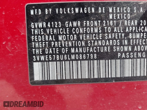 2020 Volkswagen Jetta SEL z VIN 3VWE57BU6LM086798, wystawiony jako IAAI lot #41603698 z przebiegiem 58 960 mil mil oraz . Historia ofert i sprzedaży dostępna na DreamBid. Obrazek 9.