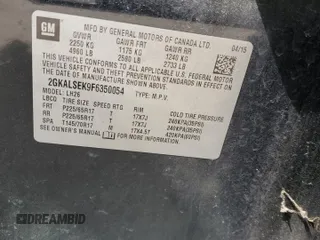 2015 GMC Terrain SLT z VIN 2GKALSEK9F6350054, wystawiony jako Copart lot #59152485 z przebiegiem 121 042 mil mil oraz Czysty tytuł • Clean title. Historia ofert i sprzedaży dostępna na DreamBid. Obrazek 13.