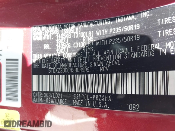 2017 Toyota Sienna SE with VIN 5TDXZ3DC6HS808999, listed as a IAAI auction lot 42111614 with 107,781 mi miles and . Bid and sale history available at DreamBid. Image 9.