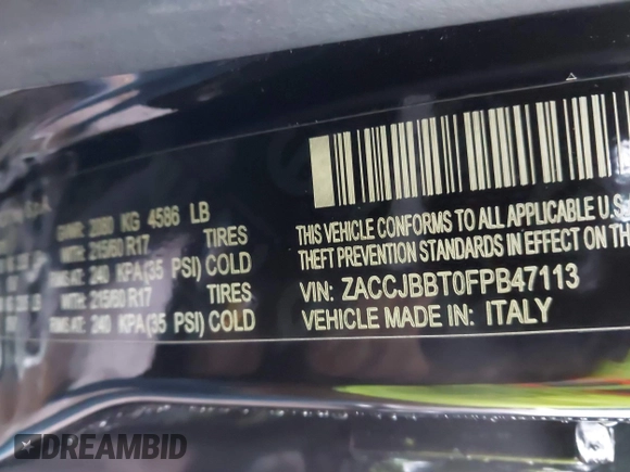 2015 Jeep Renegade Latitude with VIN ZACCJBBT0FPB47113, listed as a IAAI auction lot 41493849 with 116,197 mi miles and . Bid and sale history available at DreamBid. Image 9.