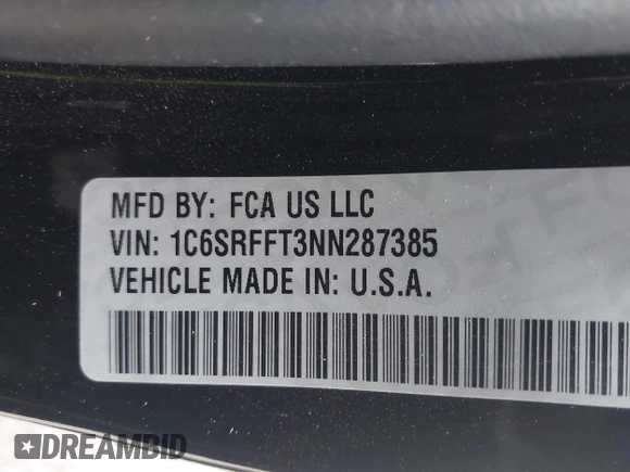 2022 Ram 1500 Big Horn with VIN 1C6SRFFT3NN287385, listed as a IAAI auction lot 41793596 with 12,277 mi miles and . Bid and sale history available at DreamBid. Image 9.