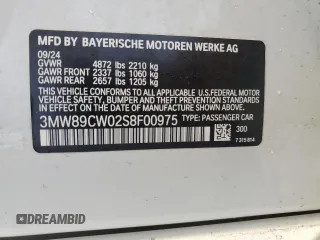 2025 BMW 3 Series 330i xDrive with VIN 3MW89CW02S8F00975, listed as a Copart auction lot 89027935 with 3,667 mi miles and Salvage Title. Bid and sale history available at carsss.com. Image 12.