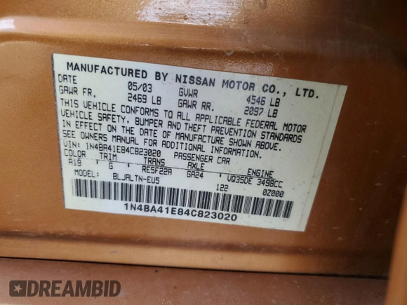 2004 Nissan Maxima SE with VIN 1N4BA41E84C823020, listed as a Copart auction lot 74349674 with 181,899 mi miles and Clean Title. Bid and sale history available at DreamBid. Image 12.