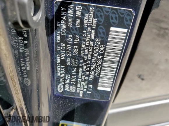 2021 Hyundai Venue SEL with VIN KMHRC8A3XMU098728, listed as a Copart auction lot 61072645 with 66,025 mi miles and Clean title. Bid and sale history available at DreamBid. Image 12.