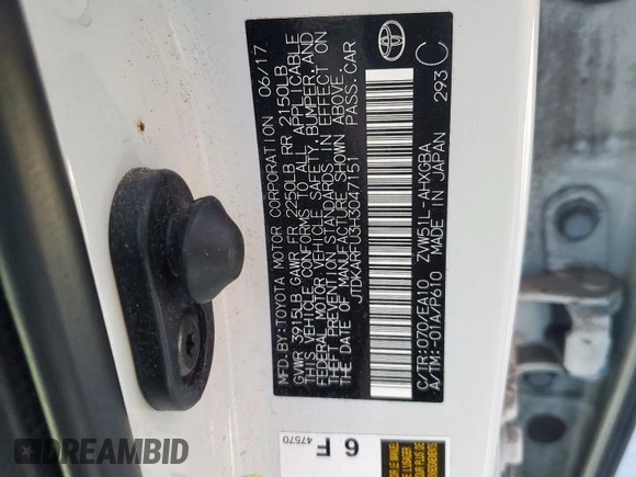 2017 Toyota Prius Two with VIN JTDKARFU3H3047151, listed as a Copart auction lot 49861405 with 55,424 mi miles and Clean Title. Bid and sale history available at carsss.com. Image 12.
