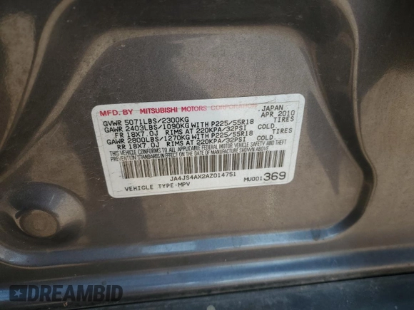 2010 Mitsubishi Outlander XLS z VIN JA4JS4AX2AZ014751, wystawiony jako Copart lot #72210974 z przebiegiem 183 864 mil mil oraz Szkoda całkowita • Salvage title. Historia ofert i sprzedaży dostępna na DreamBid. Obrazek 14.