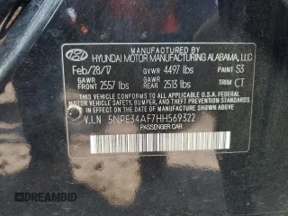 2017 Hyundai Sonata Sport with VIN 5NPE34AF7HH569322, listed as a Copart auction lot 47185725 with 118,954 mi miles and Clean Title. Bid and sale history available at DreamBid. Image 12.