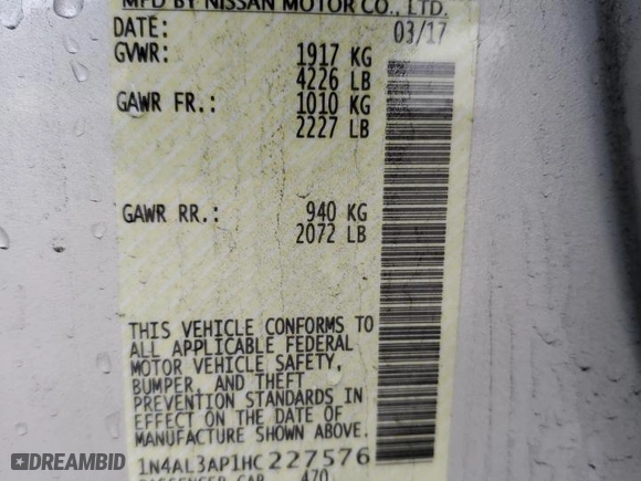 2017 Nissan Altima 2.5 SV with VIN 1N4AL3AP1HC227576, listed as a Copart auction lot 44107915 with 88,700 mi miles and Salvage Title. Bid and sale history available at carsss.com. Image 12.