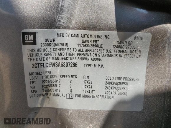 2010 GMC Terrain SLE-1 с VIN 2CTFLCEW3A6307286, выставлен на аукционе Copart как лот 60534345 с пробегом 165 456 миль миль и Списание • Salvage title. История ставок и продаж доступна на DreamBid. Изображение 13.