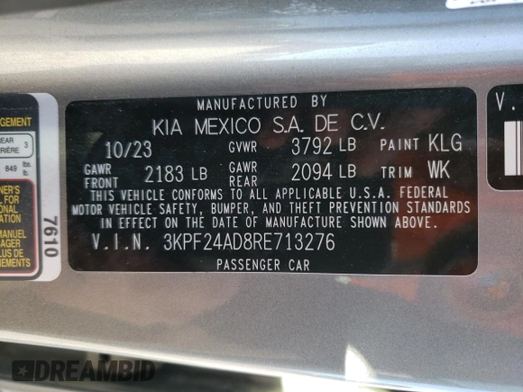 2024 Kia Forte LXS with VIN 3KPF24AD8RE713276, listed as a Copart auction lot 45992225 with 16,888 mi miles and Salvage Title. Bid and sale history available at carsss.com. Image 16.