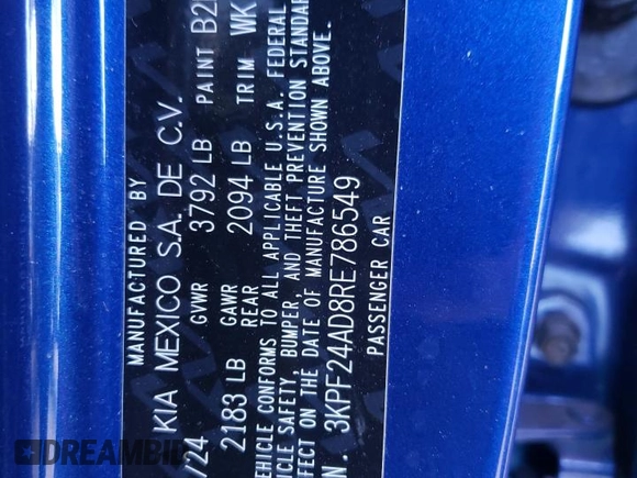 2024 Kia Forte LXS with VIN 3KPF24AD8RE786549, listed as a Copart auction lot 49498475 with 35,540 mi miles and Non Repairable. Bid and sale history available at carsss.com. Image 13.