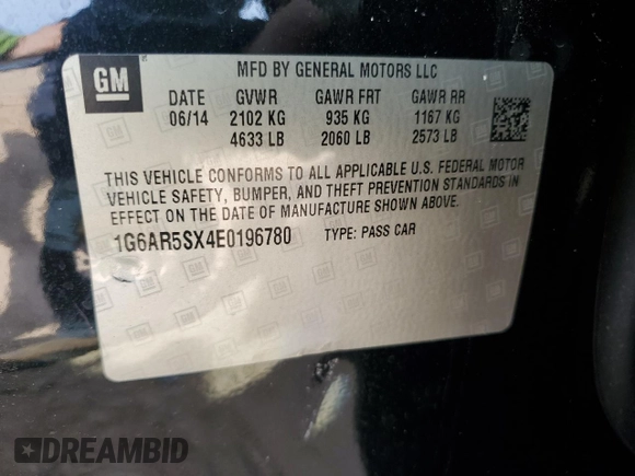 2014 Cadillac CTS Luxury RWD with VIN 1G6AR5SX4E0196780, listed as a Copart auction lot 47454185 with 84,265 mi miles and Salvage Title. Bid and sale history available at carsss.com. Image 12.