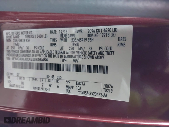 2014 Ford Escape Titanium with VIN 1FMCU0JXXEUB96456, listed as a IAAI auction lot 41700975 with 137,521 mi miles. Bid and sale history available at carsss.com. Image 9.