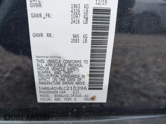 2020 Nissan Altima SV z VIN 1N4BL4DV6LC210396, wystawiony jako IAAI lot #41829883 z przebiegiem 63 274 mil mil oraz . Historia ofert i sprzedaży dostępna na DreamBid. Obrazek 9.