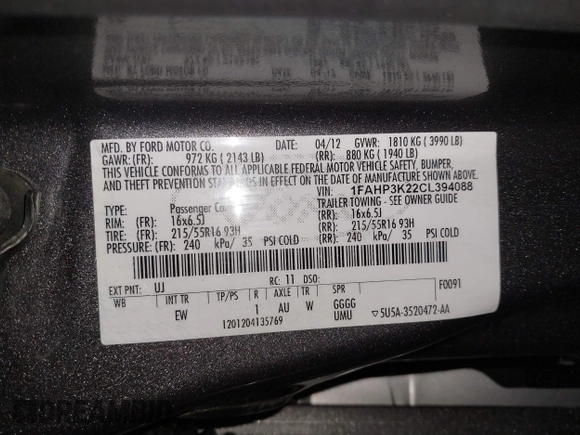 2012 Ford Focus SE with VIN 1FAHP3K22CL394088, listed as a IAAI auction lot 40953085 with 147,259 mi miles and . Bid and sale history available at carsss.com. Image 9.