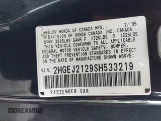 1995 Honda Civic DX z VIN 2HGEJ2129SH533219, wystawiony jako IAAI lot #42110797 z przebiegiem 114 311 mil mil oraz . Historia ofert i sprzedaży dostępna na DreamBid. Obrazek 9.