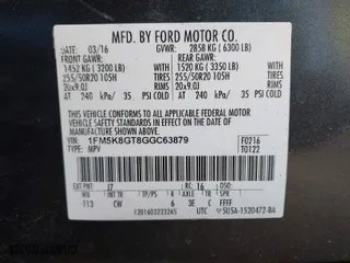 2016 Ford Explorer Sport with VIN 1FM5K8GT8GGC63879, listed as a IAAI auction lot 41607284 with 172,423 mi miles. Bid and sale history available at carsss.com. Image 9.
