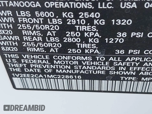 2021 Volkswagen Atlas SEL с VIN 1V2EE2CA1MC228616, выставлен на аукционе IAAI как лот 41231626 с пробегом 46 369 миль миль и . История ставок и продаж доступна на DreamBid. Изображение 9.