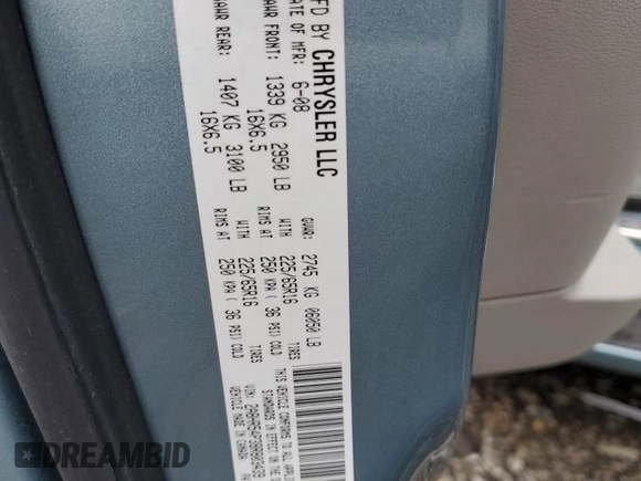 2008 Chrysler Town & Country Touring with VIN 2A8HR54P38R803439, listed as a Copart auction lot 56575505 with 130,186 mi miles and Salvage title. Bid and sale history available at DreamBid. Image 13.