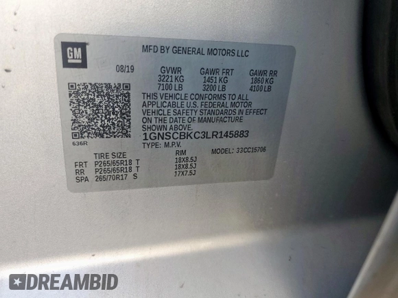 2020 Chevrolet Tahoe LT с VIN 1GNSCBKC3LR145883, выставлен на аукционе Copart как лот 52566895 с пробегом 107 614 миль миль и Чистый • Clean title. История ставок и продаж доступна на DreamBid. Изображение 14.