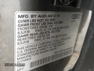 2018 Audi Q7 with VIN WA1LHBF78JD034424, listed as a Copart auction lot 36938824 with 70,115 mi miles and . Bid and sale history available at DreamBid. Image 14.