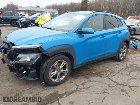 2022 Hyundai Kona SEL with VIN KM8K3CAB1NU762587, listed as a IAAI auction lot 38428363 with 60,115 mi miles and . Bid and sale history available at DreamBid. Image 2.