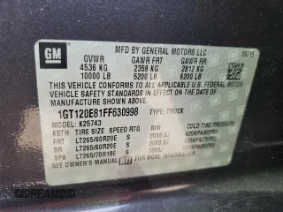 2015 GMC Sierra 2500HD available WiFi Denali with VIN 1GT120E81FF630998, listed as a Copart auction lot 46633885 with 116,186 mi miles and Salvage Title. Bid and sale history available at carsss.com. Image 14.