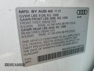 2022 Audi Q3 S line Premium Plus with VIN WA1EECF34N1058134, listed as a Copart auction lot 58793655 with 49,220 mi miles and Salvage title. Bid and sale history available at DreamBid. Image 14.
