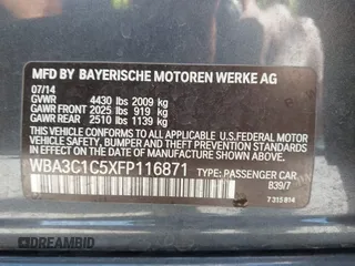 2015 BMW 3 Series 328i with VIN WBA3C1C5XFP116871, listed as a IAAI auction lot 41977362 with 205,772 mi miles and . Bid and sale history available at carsss.com. Image 9.