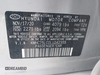 2020 Hyundai Ioniq SE with VIN KMHC75LC0LU242355, listed as a IAAI auction lot 42144438 with 74,120 mi miles and . Bid and sale history available at DreamBid. Image 9.