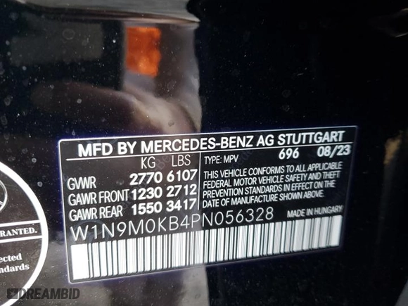 2023 Mercedes-Benz EQB with VIN W1N9M0KB4PN056328, listed as a Copart auction lot 80282884 with NaN miles and Salvage Title. Bid and sale history available at carsss.com. Image 15.